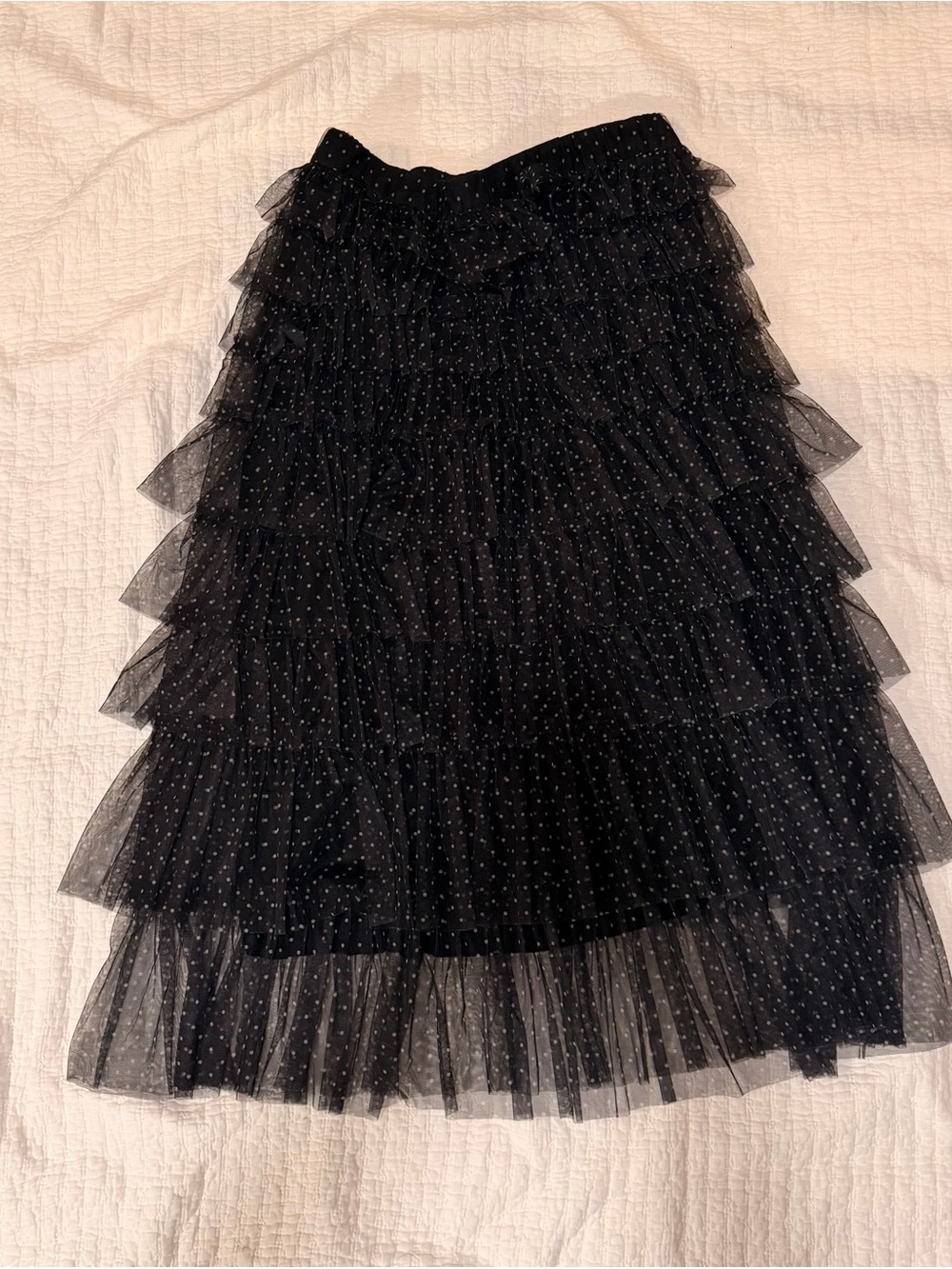 cupcakes & cashmere Black Tiered Polka Dot Midi Skirt